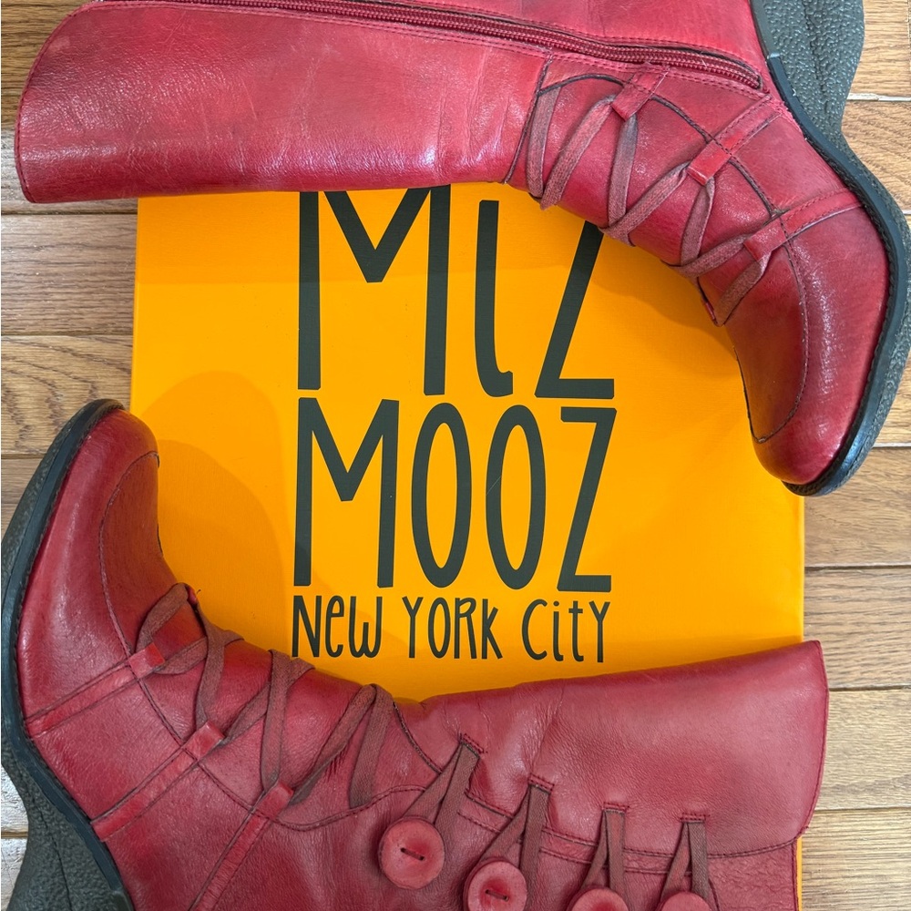 Miz Mooz Olsen Red Leather Mid-Calf Button Detail Boots - Picture 3 of 6
